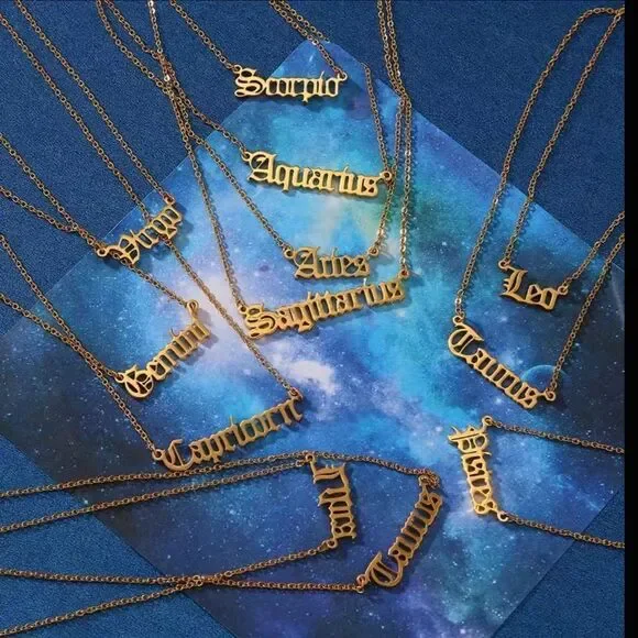 ⭐️🌙Capricorn Zodiac Nameplate on 14k Gold plated Figaro Chain⭐️🌙